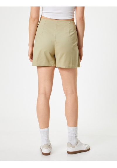 Koton Kargo Şort Etek Kruvaze Kemer Detaylı Cepli Slim Fit Haki 4sal70003ıw Haki