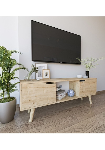 Siena Ahşap Ayaklı Tv Ünitesi Safir Meşe Televizyon Konsolu 140 Cm Ekonomik Modül Sehpa