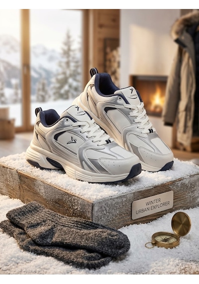 Cool Genç Unisex Kışlık Su Geçirmez Kaydırmaz Hafif Kauçuk Taban Rahat Deri Spor Ayakkabı Beyaz