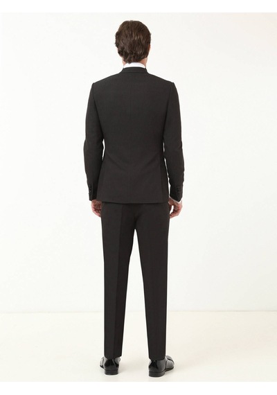 Kip Siyah Desenli Slim Fit Kruvaze Yaka Dokuma Smokin Takım Elbise 001