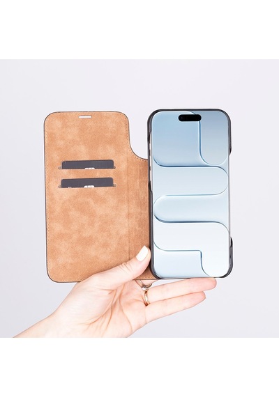 Apple İphone 17 Air İçin, Hakiki Deri, El Yapımı, Cüzdanlı Slim Kılıf, Mag Safe İle Uyumlu, İç Yüzeyi Kadife, Gölgeli Taba Diğer