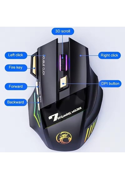 Kablosuz Oyuncu Mouse 3200 Dpı Ayarlanabilir Hassasiyet, Rgb 7 Renk Led Aydınlatma, Şarjlı, Ergonomik Tasarım, 2.4ghz Wireless Gaming Mouse Gw-x7