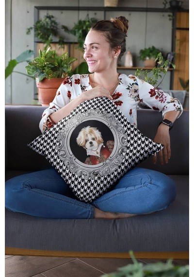 Köpek Kıyafetli Hayvanlar Çift Taraflı Kırlent Kılıfı Krl937n11 Siyah
