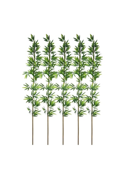 5li Set Yapay Bambu Sopası 20 Yapraklı 190cm Yapay Çiçek Bambu Duvarı Separatör Çiçeği Yapay Çiçek