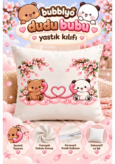 Dudu Bubu Dekoratif Yastık Kılıfı Beyaz Beyaz