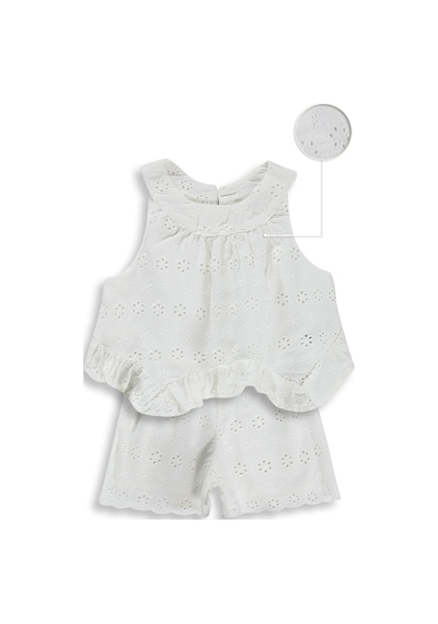 Civil Baby Brodeli Şortlu 6-18 Ay Takım - Kırık Beyaz