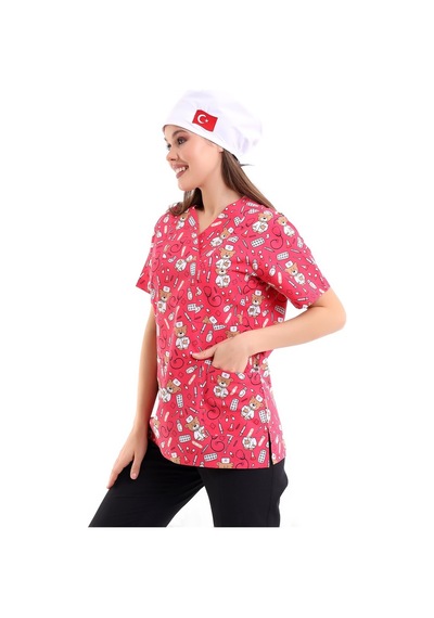 Zarf Yaka Desenli Üst - 3706 Doctor Ayıcık Pembe-6843