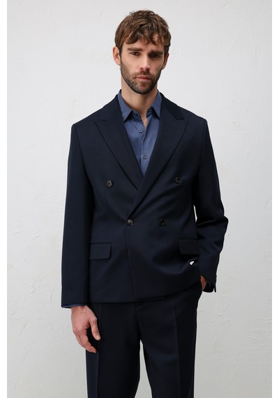 Antioch Relax Fit Kruvaze Erkek Blazer Ceket Açık Lacivert