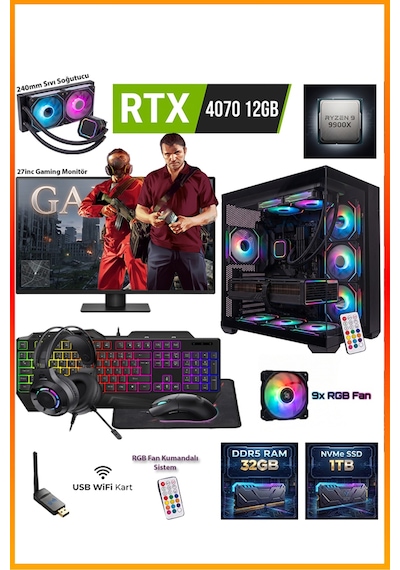 Comloji CMLJ61 R9-9900X 32 GB 1 TB SSD RTX4070 27" Free Dos Masaüstü Oyuncu Bilgisayarı