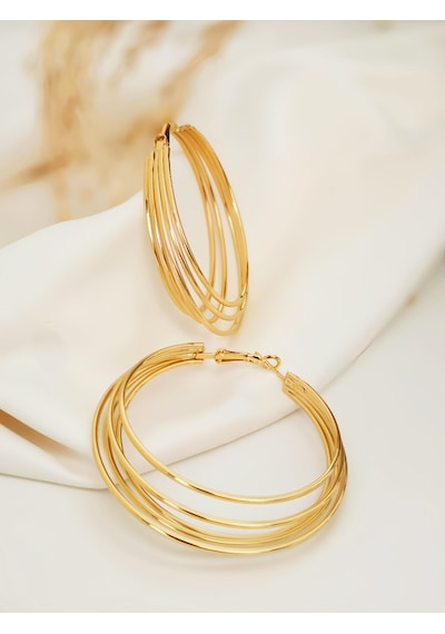 Katmanlı Halka İnterlock Hoop Gold Renk Küpe 6cm Gold