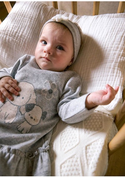 Kız Bebek Saç Bantlı Elbise Set Gri 2809 Gri