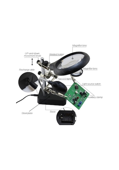 Wellhise Te-800 Masa Üstü Ledli Büyüteç Çok Fonksiyonlu Tutacak