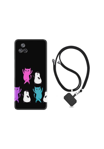 Xiaomi Poco F4 Kılıf İpli Boyun Askılı Desenli Silikon Cat Dance 1824