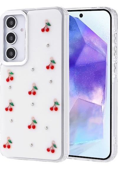 Galaxy A35 Uyumlu Kılıf Airbag Tasarımlı Simli Şeffaf Zore Kutup Kapak - Kiraz Kiraz