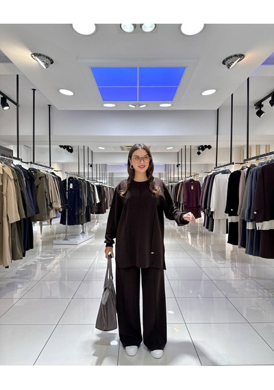 Blue Day's Oysho Puf Kumaş Tesettür Alt Üst Takım Kahverengi