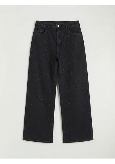 Lcw Modest Gri Taşlı Wideleg Kadın Jean Pantolon