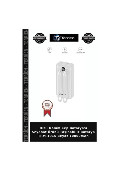 Hızlı Dolum Cep Bataryası Seyahat Ürünü Taşınabilir Batarya Trm-1015 Beyaz 10000mah Çok Renkli