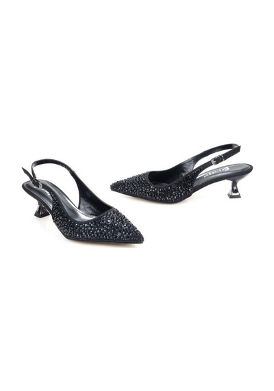 Pisagor Ps-31990 4,5 Cm Topuklu Kadın Taşlı Arkası Açık Stiletto Abiye Ayakkabı siyah