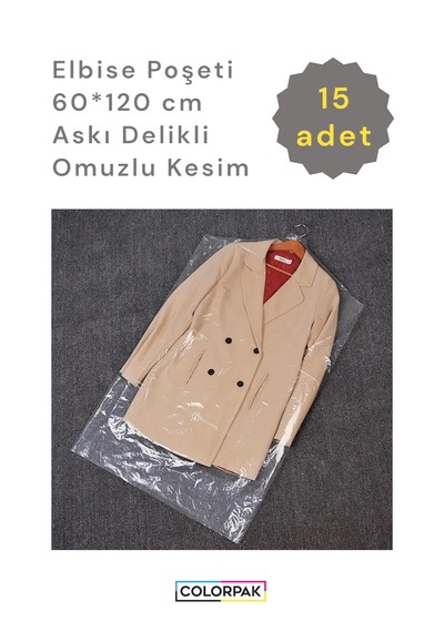 Elbise Poşeti Askı Delikli Omuzlu Şeffaf Hurç 15'li 60 x 120 CM