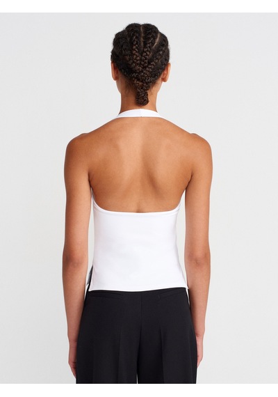 Dilvin 31753 Halter Yaka Top-beyaz Beyaz