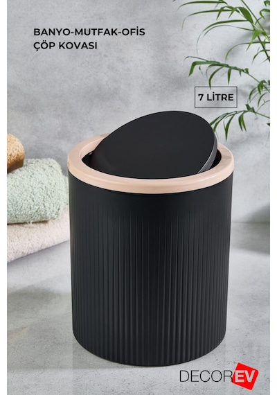 Decorev Lüks Banyo Mutfak Çöp Kovası Metal Standlı Tuvalet Wc Kağıtlık Seti Siyah