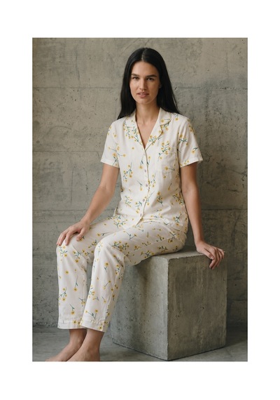 Fit Women V Yaka Düğmeli Casual Çok Renkli Pijama Takımı