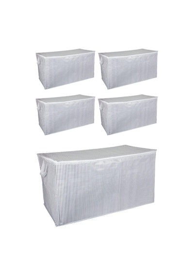 Alas 5 Adet - Sandık Tipi Hurç Maxi - Yastık&Yorgan Vb. Hurcu 75X40X40 - Leke Tutmaz Çizgili Model