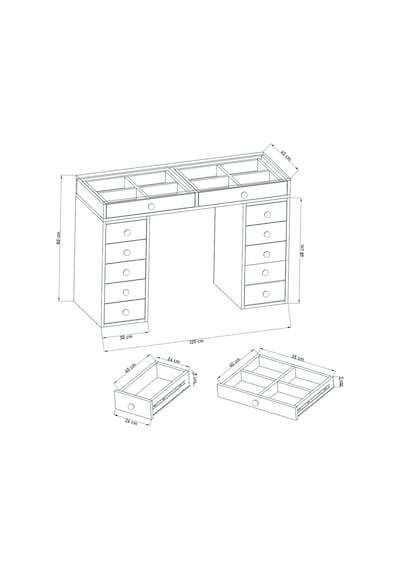 Df02116b Beyaz Geniş Organizer Bölmeli Çekmeceli Makyaj Masası 120 Cm Beyaz