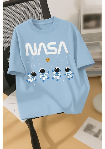 Nasa Baskılı Unisex Tshırt Bebe Mavisi