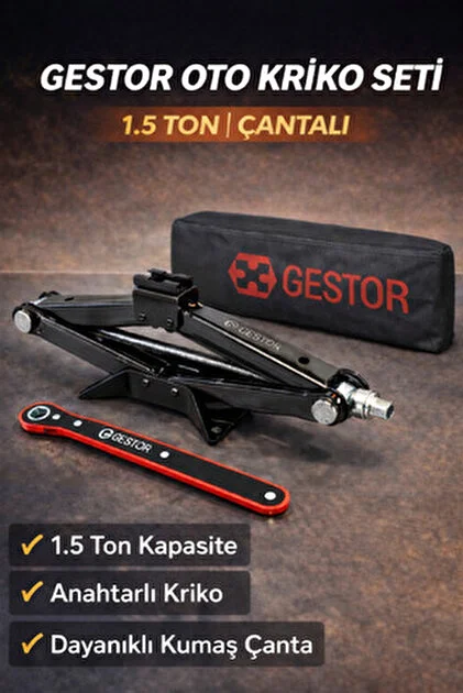 Gestor Oto Kriko 1.5 Ton Cırcırlı Kriko Çantalı Araba Krikosu Cırcır Kollu Makas Tipli Akordiyon