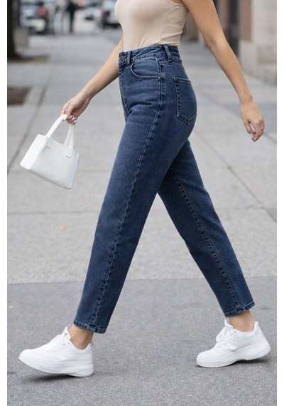Cedy Denim Kadın Yüksek Bel Soho Boyfriend Jean C599 Mavi
