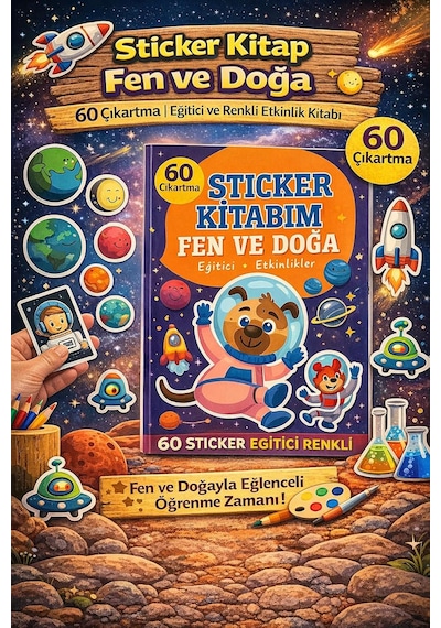 Fen Ve Doğa Sticker Kitabı - 60 Çıkartmalı Bilim Ve Uzay Temalı Çıkartma - Eğitici Aktivite