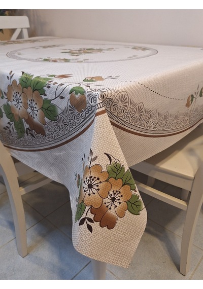 Dora Pano Elyaf Tabanlı Pvc Muşamba - Desenli Silinebilir 140 X 140 Hazır Masa Örtüsü Kahverengi