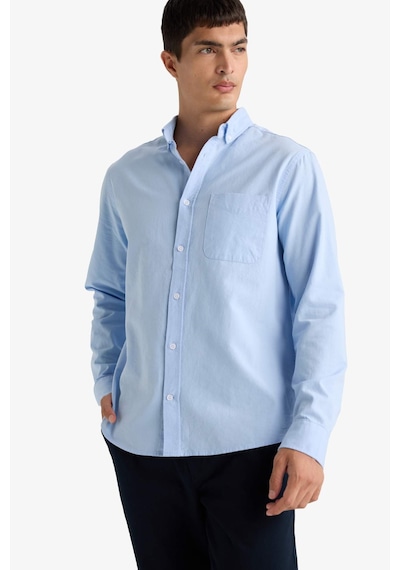 DeFacto %100 Pamuk Regular Fit Polo Yaka Oxford Basic Düz Uzun Kollu Gömlek A8028AX25SPBE196
