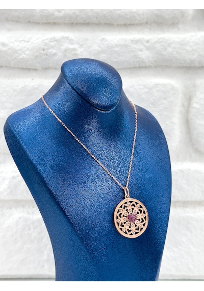 Rose Renk Kar Tanesi Model Kadın Gümüş Kolye - Kar Tanesi Kolye Rose