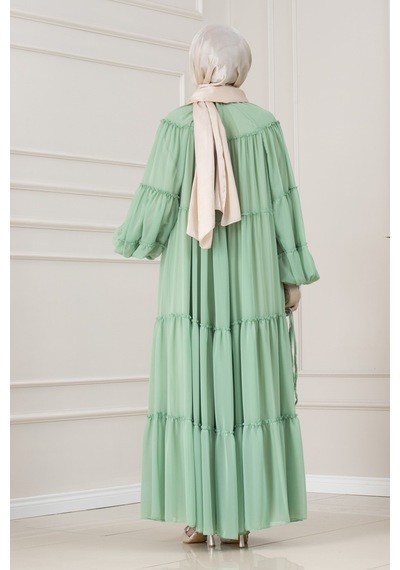 Sevitli Robalı Manolya Şifon Elbise-mint Yeşili-5785