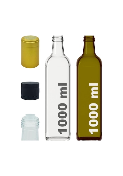 1000 Ml Şeffaf Maraska Yağdanlık Kapaklı Ve Kapüşonlu 1000 Cc Köşeli Cam Şişe 2 Adet Şeffaf / Şeffaf