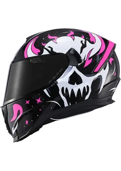 Skull Full Face Kadın Motosiklet Kaskı Güneş Vizörlü,dot & Ce Onaylı Beyaz - Pembe - Siyah Skull Full Face Kadın Motosiklet Kaskı Güneş Vizörlü,dot & Ce Onaylı Beyaz - Pembe - Siyah
