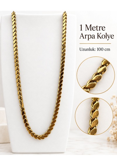 1 Metre Arpa Zincir Kuyum Model 316l Paslanmaz Çelik Altın Renk Uzun Kolye Renkli