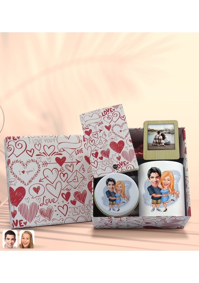 BK Gift Sevgiliye Özel Karikatürlü Kutuda Hediye Seti, Kupa Bardak, Sevgili Hediyesi, Kokulu Mum, Fotoğraflı Çerçeve-10