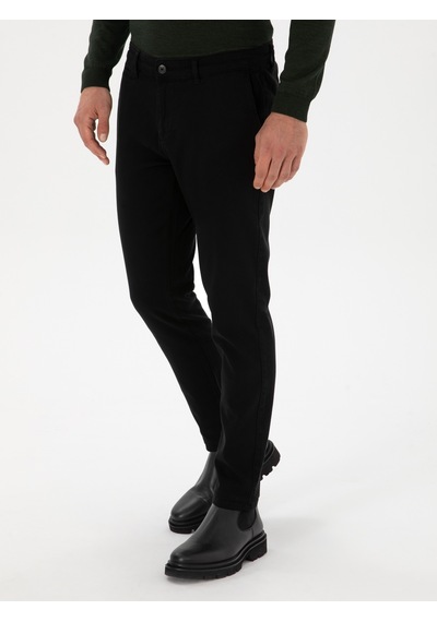 Cacharel Siyah Slim Fit Pamuk Karışımlı Kanvas Pantolon