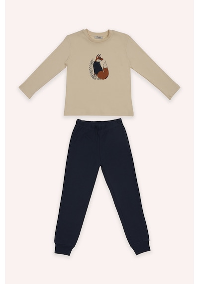 Panço Erkek Çocuk Bej Tilki Baskılı Pijama Takımı Çok Renkli