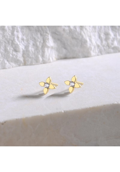 14 Ayar Altın Tek Taş Çiçek Küpe 1,06 Gr-5090