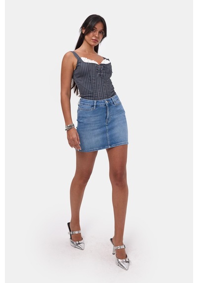 it's basic Kadın Mavi 2s6-4 Straight Mini Esnek Kumaş Denim Etek