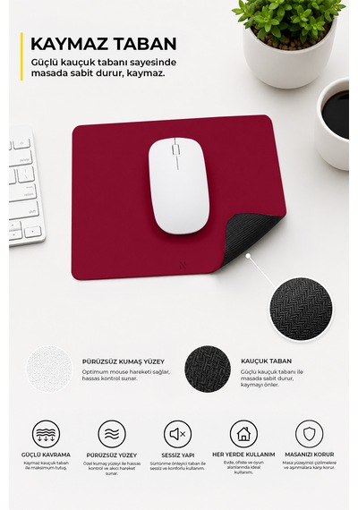 Bordo Renkli Ergonomik Mouse Pad Kaymaz Yüzey İle Ev Ve Ofis Kullanımı Fare Altlığı Mousepad