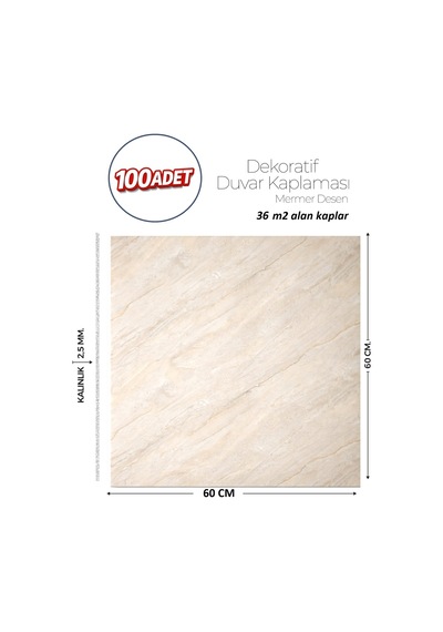 60x60 Cm Kendinden Yapışkanlı Duvar,banyo,tezgah Arası Bej Mermer-100 Adet 1103-60-100