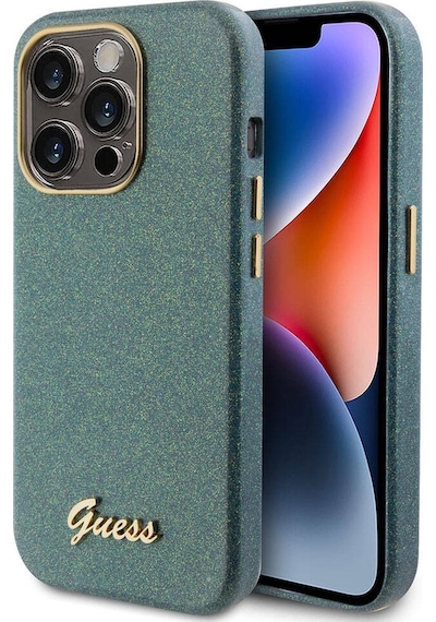 Apple Uyumlu iPhone 15 Pro Max Kılıf Guess Lisanslı Yazı Logolu Glitter Glossy Script Kapak Lila