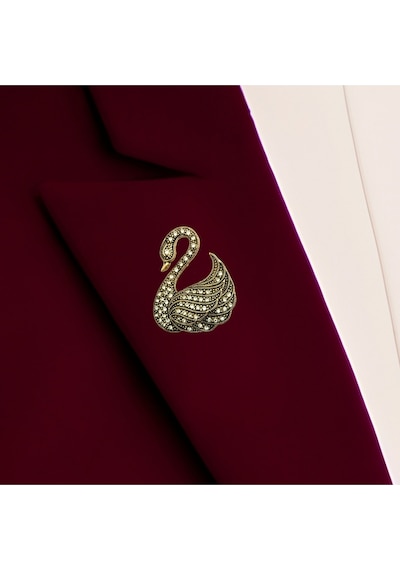 İnci Kuğu Motif Broş Beyaz