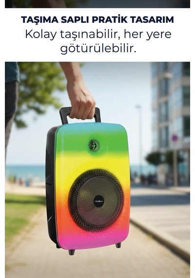 Gts-1802 Speaker Büyük Boy Işıklı Bluetooth Hoparlör 8 İnç Karaoke Mikrofon  Partiboy /aux/sd