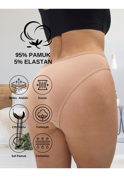 Alya Underwear Kadın Külot, Renkli Pamuklu Slip Külotlar Bikini Kesim 5'li Paket Çok Renkli Çok Renkli P11